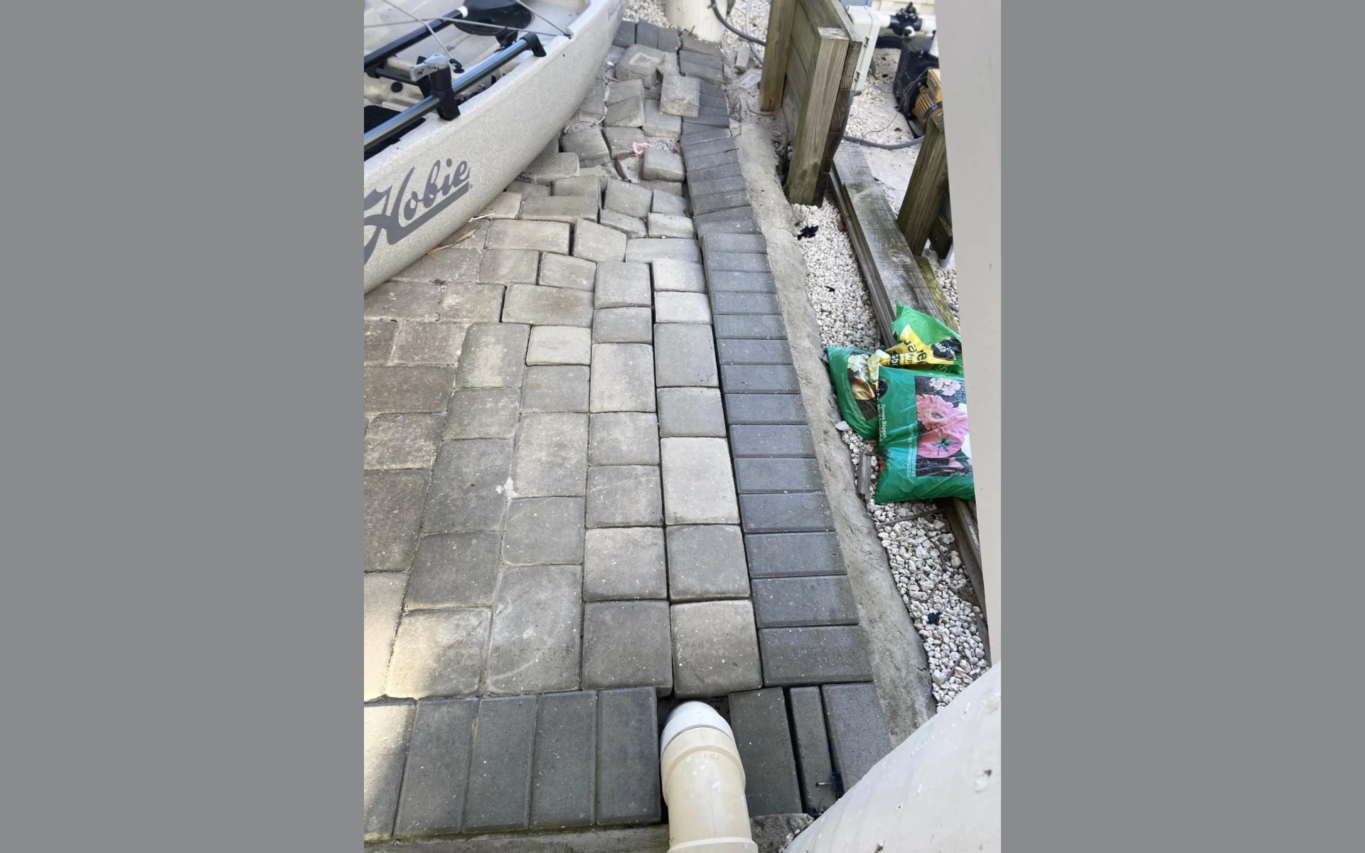 Paver sealing before - milky white failed sealer in Panama City Beach FL